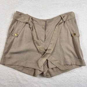 Cache Tencel Shorts Women 8 Tan Excellent Belted Gold Button High Rise Safari